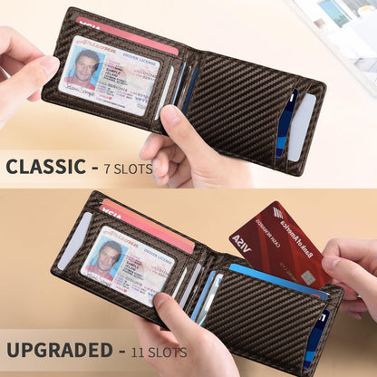 Slim Money Clip Wallets for Men RFID Blocking 11 Card Holder Minimalist Small Thin Carbon Leather Bifold Mens Front Pocket Wallet Gift Box