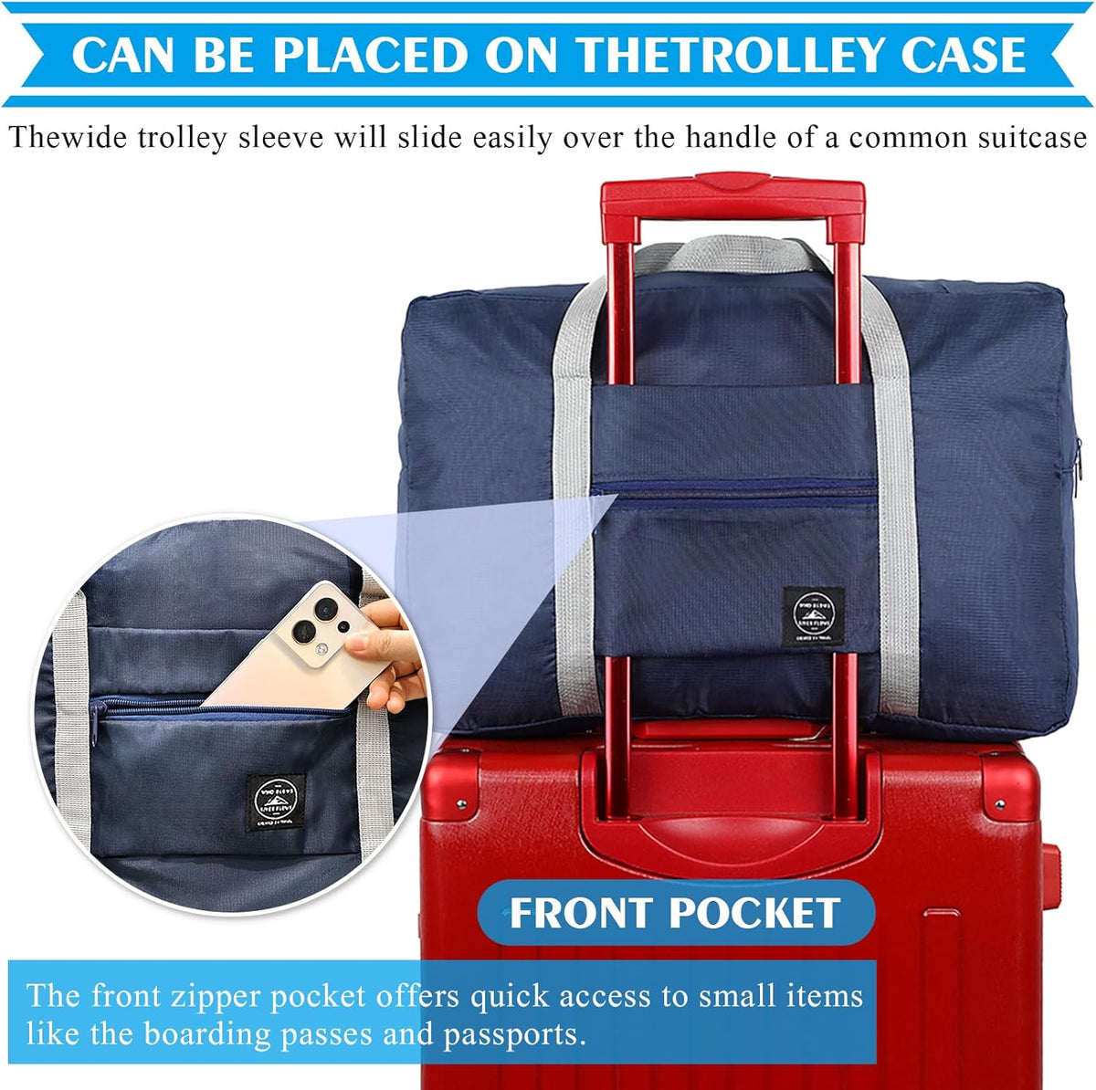 2PCS Travel Duffle Bags - Tote Carry on Bags (Nylon, Lightweight, Foldable, Water Resistant, Sports, Gym, Weekender, Overnight - Red, Blue, 2Pe)