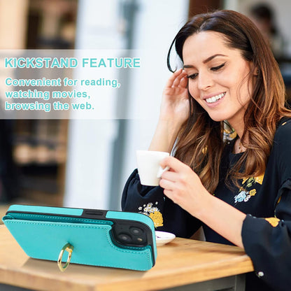 Folosu Compatible with iPhone 14 Plus Case Wallet with Card Holder, 360°Rotation Finger Ring Holder Kickstand, RFID Blocking Leather Protective Double Buttons Shockproof Cover 6.7 Inch Green
