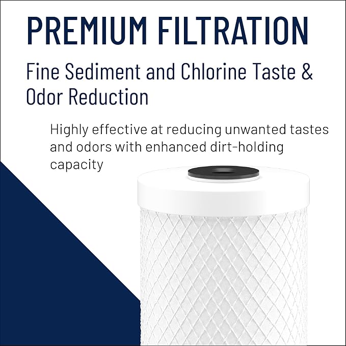 Pentair Pentek CBC20-BB Big Blue Carbon Water Filter, 20-Inch, Whole House Carbon Block Replacement Cartridge with Bonded Powdered Activated Carbon (PAC) Filter, 20" x 4.5", 0.5 Micron, Pack of 4
