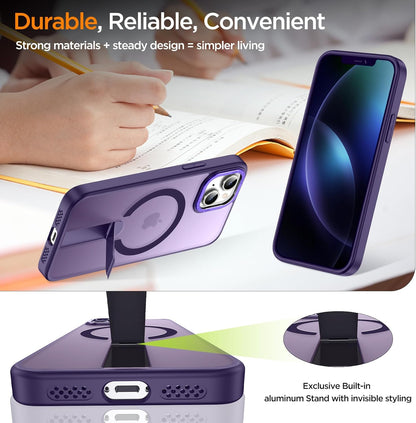 for iPhone 13 Case with Kickstand, [Invisible Stand] Compatible with MagSafe, Anti-Slip Shockproof Military-Grade Protection, Magnetic Slim Translucent Phone Case for iPhone 13 (Purple)