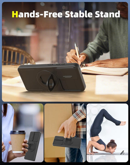 for Samsung Galaxy s21 FE Case Magnetic Compatible with MagSafe Wireless Charging,with 2 Screen Protectors,Built-in Stand Ring+Camera Cover Anti-Scratch Shockproof Heavy Duty Protection Black