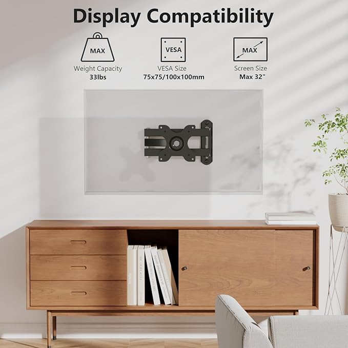WALI TV Wall Mount Full Motion 15 inch Extension Arm Tilt Swivel
