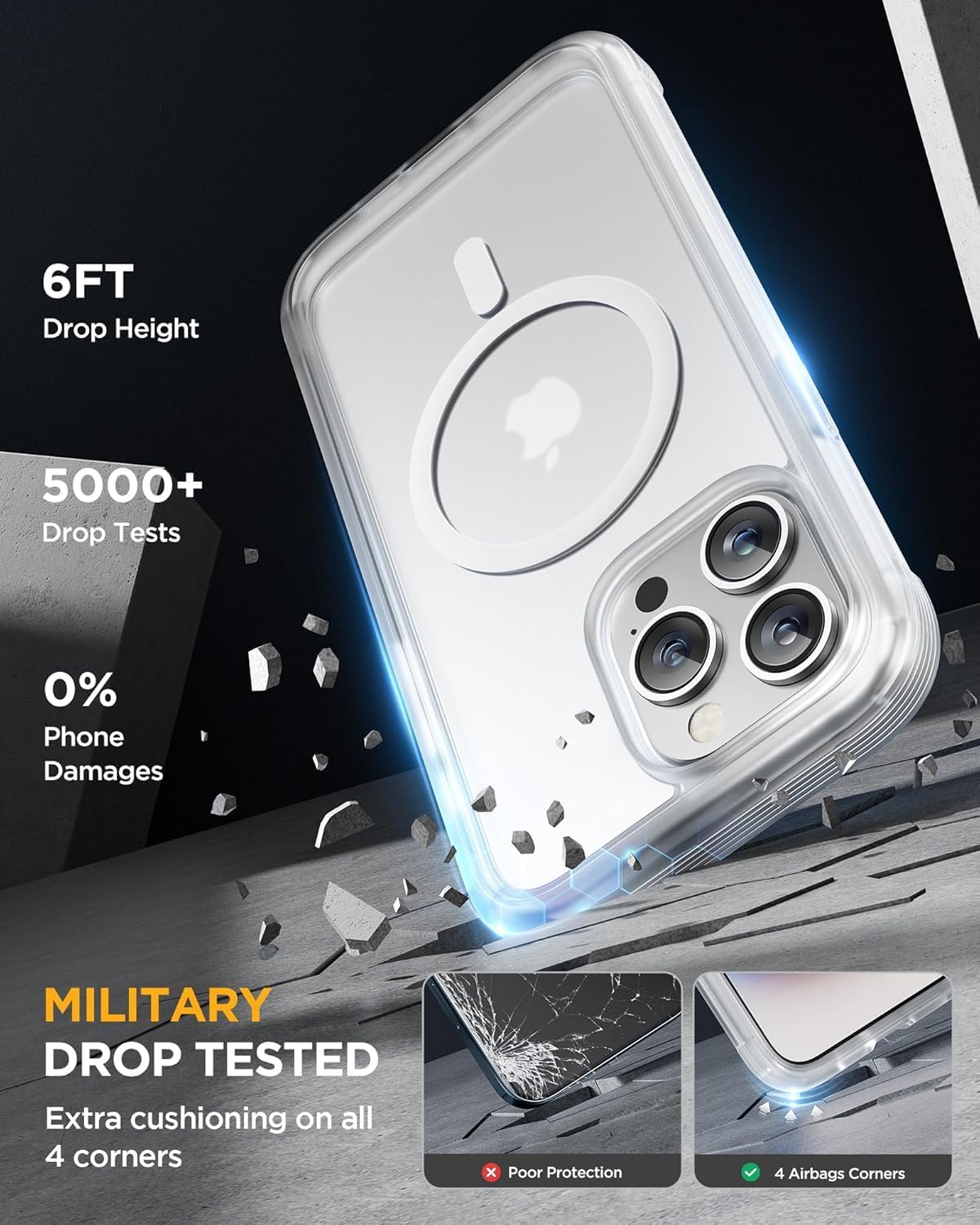 Miracase Magnetic for iPhone 12 Pro Max Case [Compatible with MagSafe] Full-Body Phone case with Built-in Glass Screen Protector& Camera Protector, Military Drop Proof 12 Pro Max Cover, Matte Clear