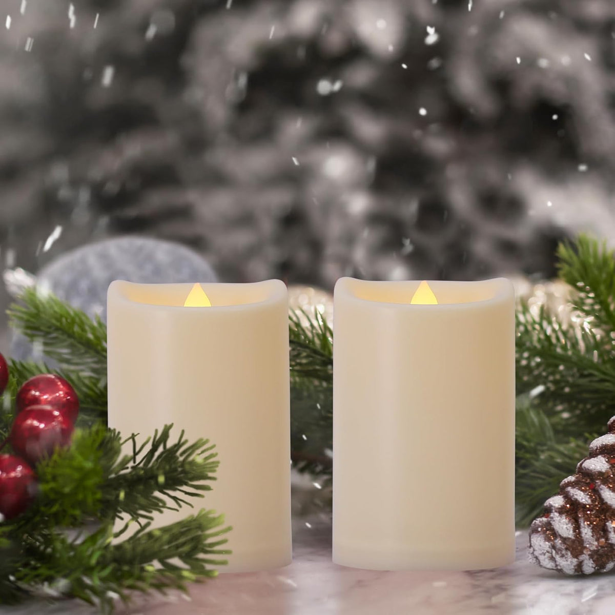 3" x 4" Single Flickering Flameless Candles with Remote and Timers, Waterproof Outdoor Indoor Battery Operated LED Pillar Candles for Home/Wedding Decor, Ivory Plastic, Won't Melt