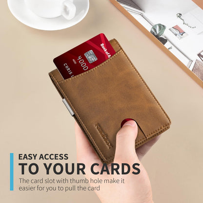 RUNBOX Money Clip Slim Wallets for Men RFID Blocking 11 Card Holder Minimalist Small Leather Bifold Men's Front Pocket Wallet Gift Box
