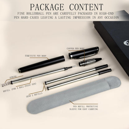 Liquid Ink Rollerball Pen,Luxury pen,Nice pen Metal pen Smooth writing stylish design effortless writing,fancy pens with gift case for Men & Women with 2 Refills-Inky black