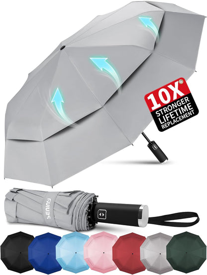 Seniny Windproof Travel Umbrella, Automatic Umbrellas for Rain, Portable & Compact Umbrellas for Backpack, Strong UV for Protection, Folding Small Sun Umbrella for Car, Walking