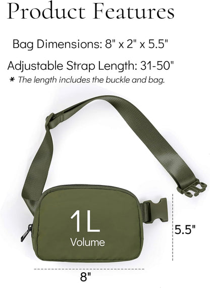Cross Body Fanny Packs for Women Men Fashion Waist Bag Pouch Nylon Small Travel Crossbody Bags Mini Purse Everywhere Belt Bag Bum Bag with Adjustable Strap for Running Hiking Dim Olive
