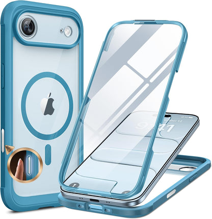 Miracase Magnetic for iPhone Air Case 6.5" [Compatible with MagSafe] Full-Body Phone Case with Built-in Glass Screen Protector & Camera Control,Drop Proof iPhone 17 Air Case Cover, Blue