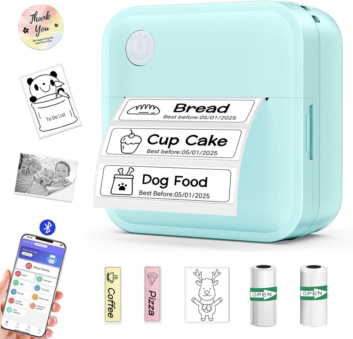 Label Maker Machine with Tape - 14 Sizes Mini Sticker Printer Bluetooth Label Printer for Home Office Organization, Portable Thermal Sticker Maker Print Pod with Multiple Templates for Phone