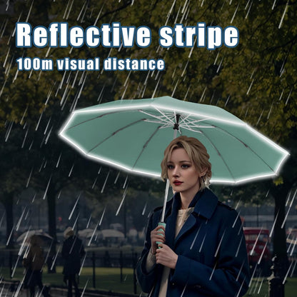 Large Windproof Travel Umbrella, Portable Reverse Folding Car Umbrella, Compact Inverted Design with Waterproof Canopy, Automatic, 10 Durable Ribs, 45.6/13 Inch, Fits Backpack