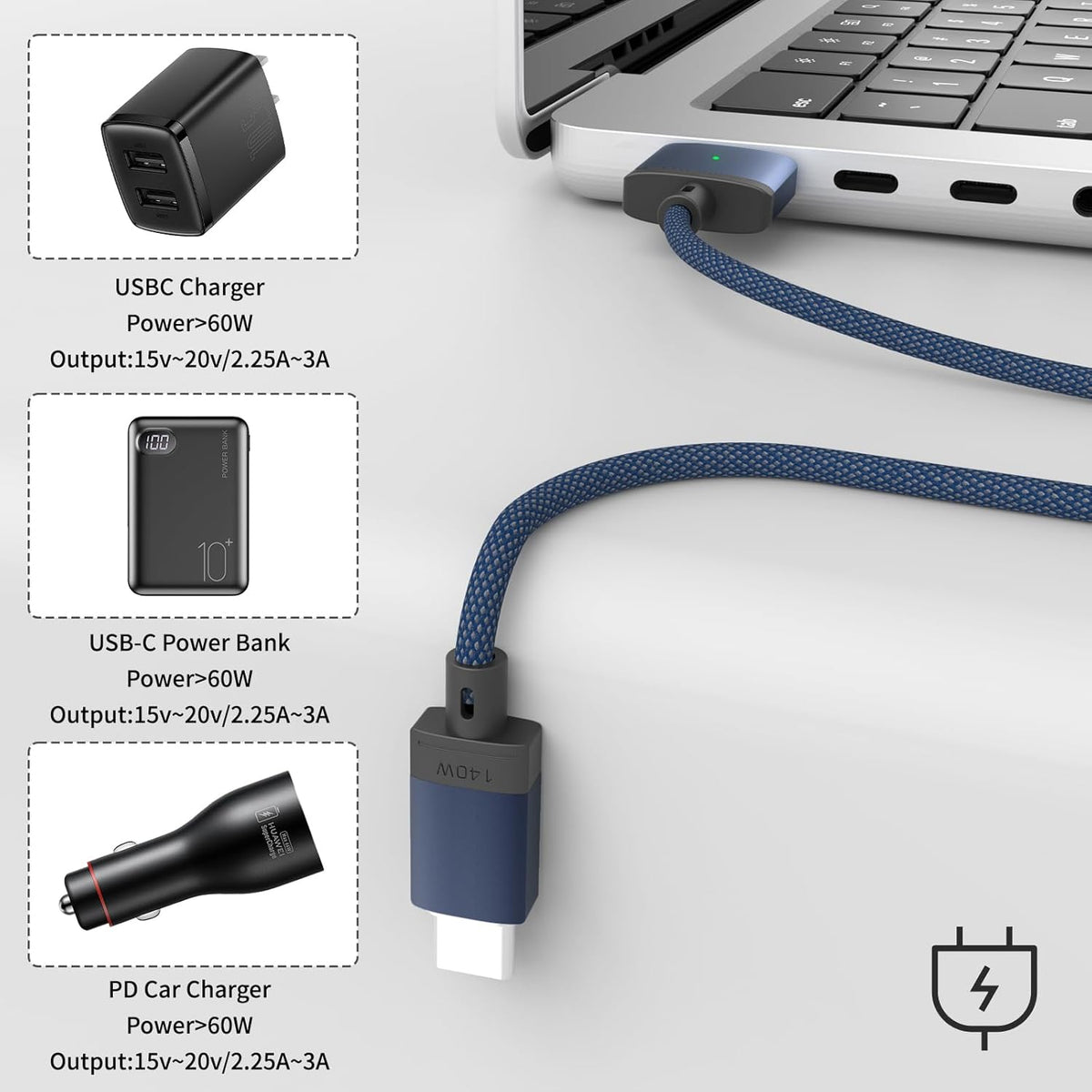USB-C to Magnetic 3 Cable Compatible with Magsafe Charging Cable for M4 14” 16” MacBook Pro 2024 M3 Pro & Max, MacBook Air 2022 M2, Pro 2023 M2 Pro & Max - 6.6ft