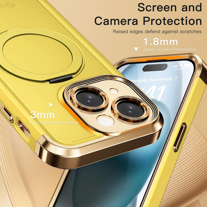 COOLQO for iPhone 15 Plus Case 6.7'' Upgraded 360° Spin Magnetic Stand [Compatible with Magsafe][Military Protection] Shockproof Protective Phone Holder Cover for iPhone 15 Plus, Yellow Gold