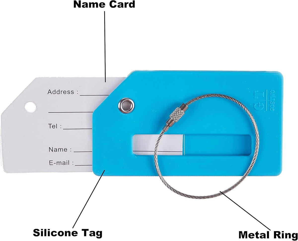 Gostwo 2 Pack Silicone Luggage Tags for Suitcases, 26 Initial Letter Baggage Labels Handbag School Bag Suitcase Instrument Tag with Stainless Steel Loop(Sky Blue)(Airplane)