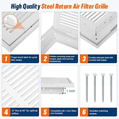 Fancat Return Air Filter Grille for 18x18 Ducts, Steel Air Vent Cover with Removable Door for 1" Filters | Fits Sidewall & Ceiling | Outer Size: 20 5/8" W x 20 5/8" H