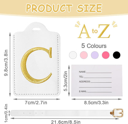 Initial Luggage Tags for Suitcases, Cute Embroidered Letter Luggage Bag Suitcase Identifier Name Baggage Tag, PU Leather Travel Luggage Tags, Bag Tags for Men Women Kids Luggage Handbags(White C)