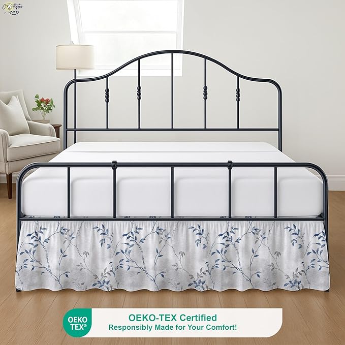 Cottington Lane Ruffled Bed Skirt King Size with Split Corner, Brushed Microfiber Hotel Quality Dust Ruffle, 24 Inch Drop Gathered Bedskirt, Soft, Stylish, Shrink & Fade Resistant, Neutral Nature