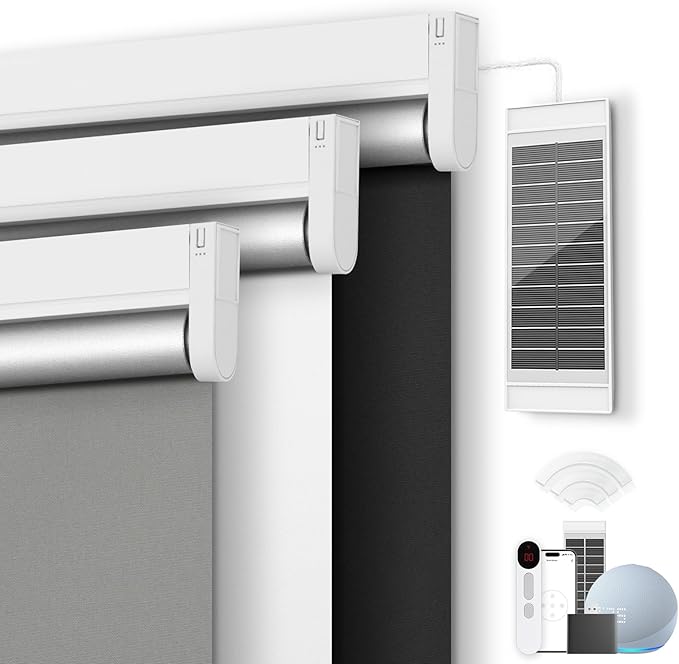Motorized Blinds with Remote Control【Solar Panel Included】 Tin Grey, 33¾"W*72" H