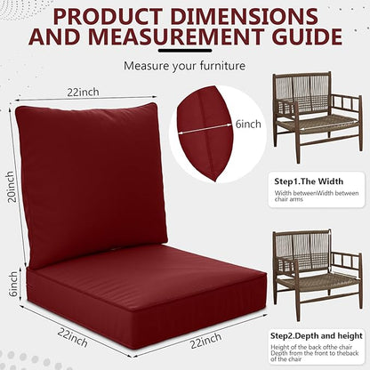 22" x 22" x 6" Outdoor Deep Seat Cushions Set - 4 Set Waterproof & Fade Resistant Patio Furniture Replacement Cushions, Non-Slip Outdoor Cushions Fit Loveseats, Couches, Chairs, and Sofas