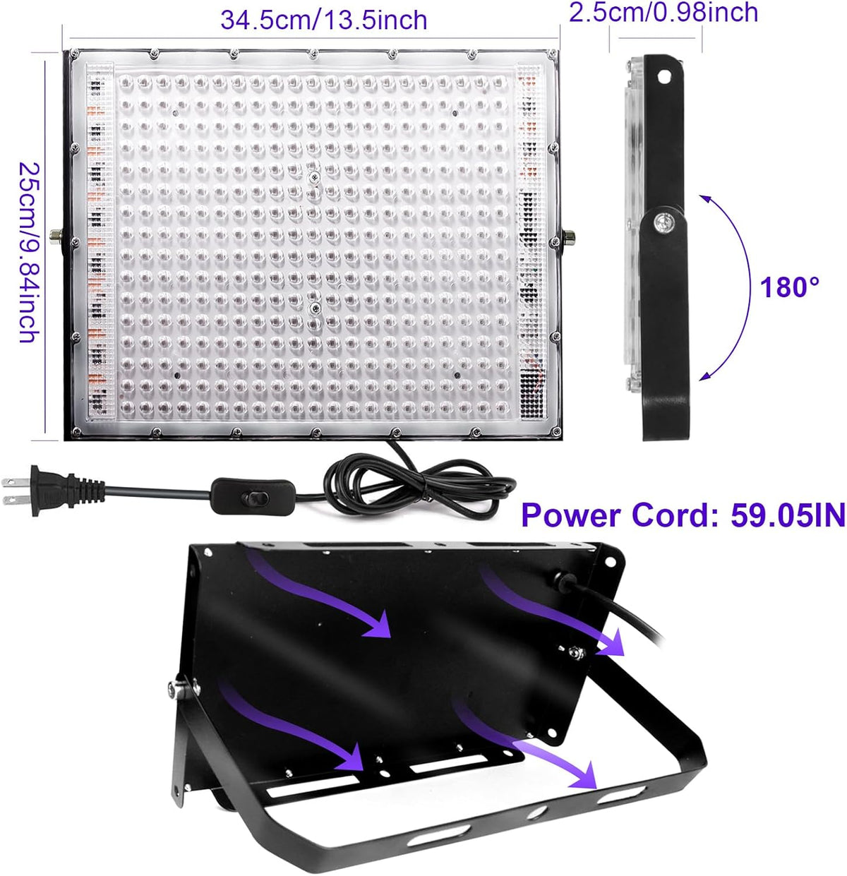 300W Black Lights, Blacklight Flood Light with Plug and Switch,for Glow Party, Black Light Party, Halloween, Body Paint, Neon Glow, Fluorescent Poster, Stage Lighting