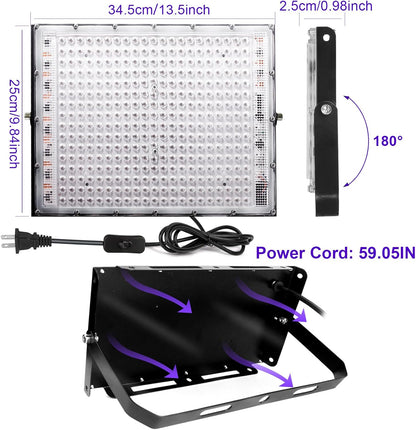 300W Black Lights, Blacklight Flood Light with Plug and Switch,for Glow Party, Black Light Party, Halloween, Body Paint, Neon Glow, Fluorescent Poster, Stage Lighting