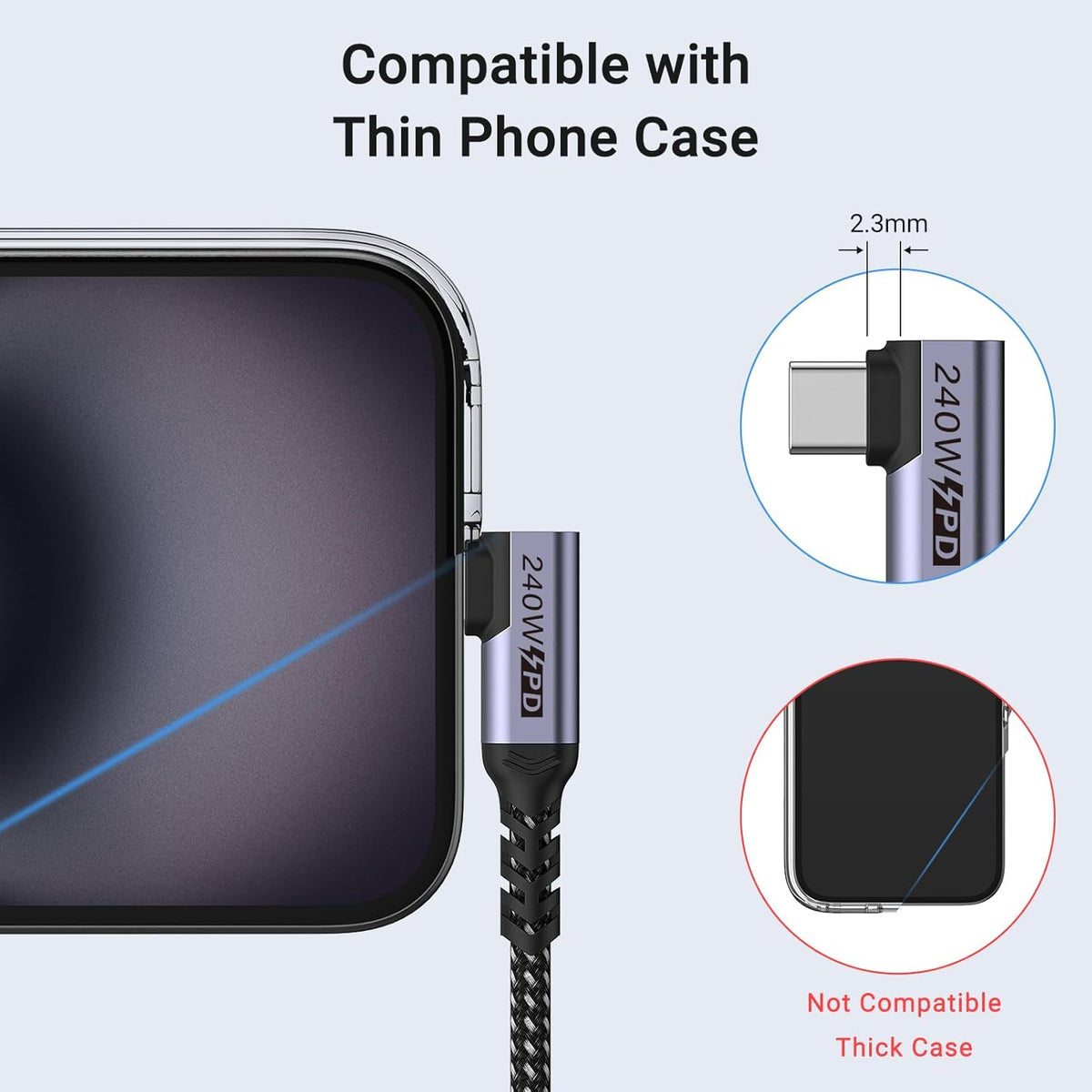 Short USB 4 Cable Right Angle [1.5FT 2 Packs], 240W Fast Charging with High Speed 40Gbps Data Transfer and 8K Video Display Compatible with iPhone 16/16 Plus/16 Pro Max, MacBook, Galaxy S23