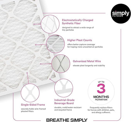 Simply 10x10x1 Air Filter, MERV 11, 4 Pack, For Home AC Furnace & HVAC (Actual Size: 9.75"x9.75"x0.75") DUST, Pet, & Allergy Control