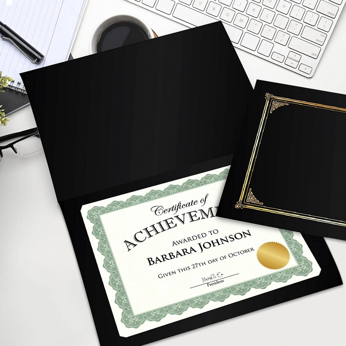 Recycled Blank Parchment Certificate Paper, 8.5 x 11, Optima Green with Gold Foil, Pack of 100 - Certificate Paper for Printing - Ideal Cardstock for Printers