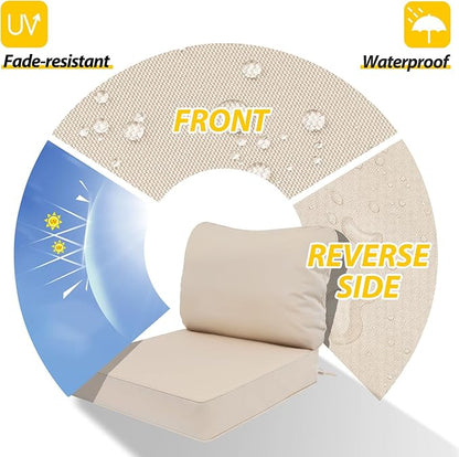 AAAAAcessories Outdoor Deep Seat Cushions, Waterproof, Fade-Resistant Patio Furniture Replacement Cushions, 23.5" x 25.5" x 5" + 23.5" x 19", Khaki Beige