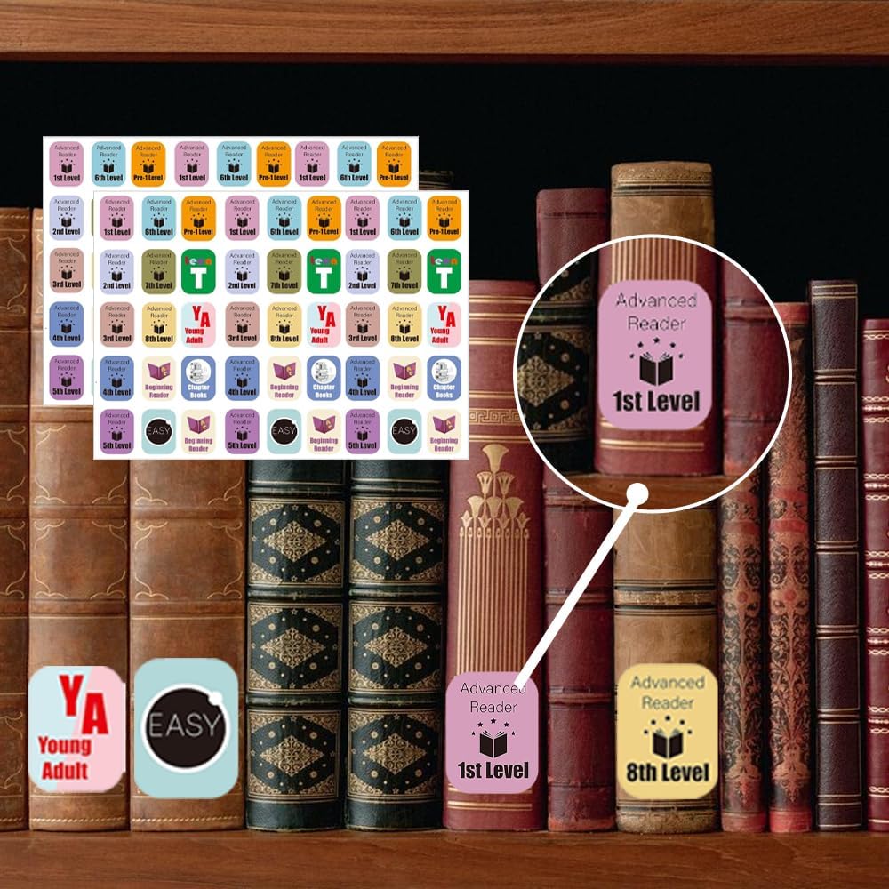 Genre Book Spine Labels for Library | Classroom Library Classification Stickers 450pcs | Advanced Reader Level