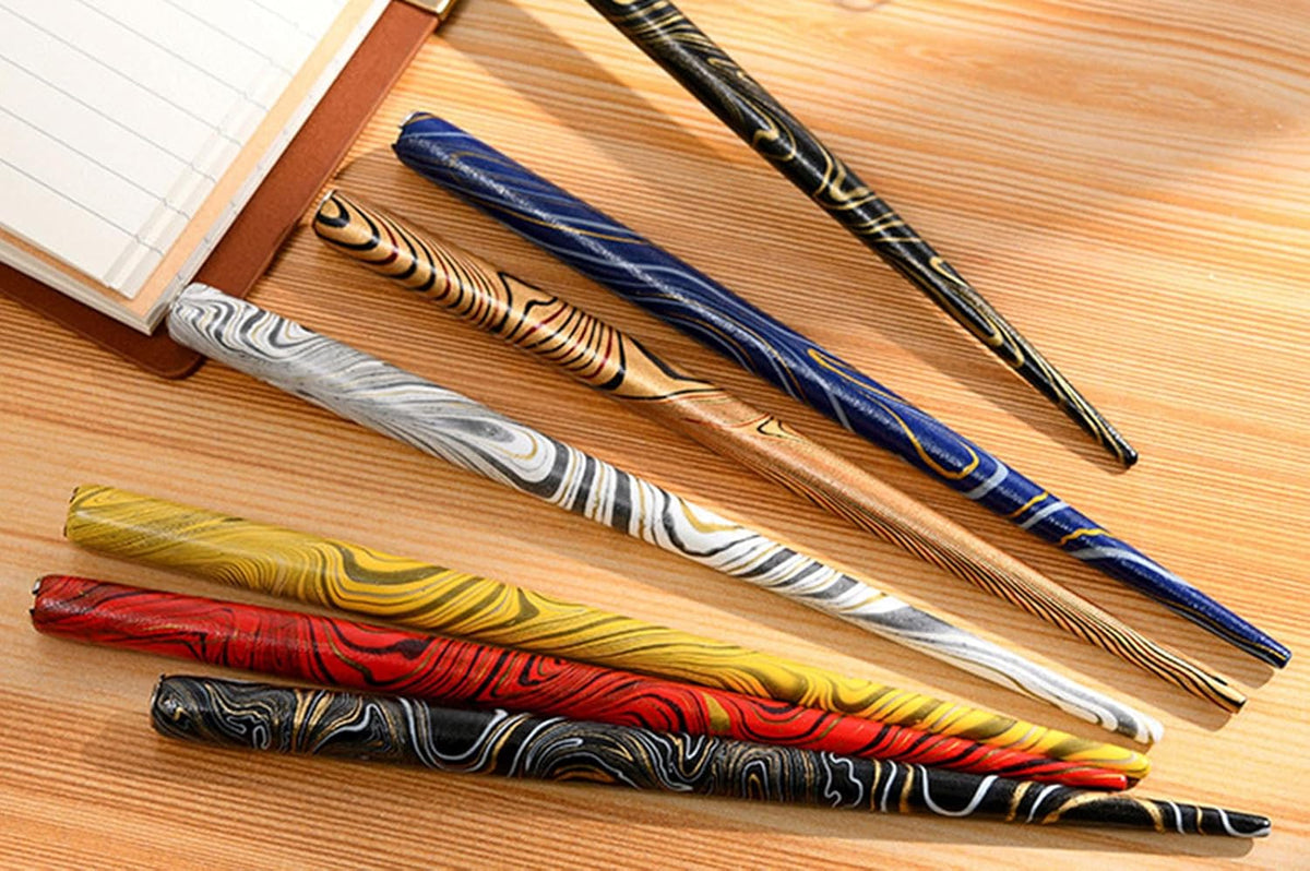Gullor Wooden Dip Pen Calligraphy Set with Black Ink & 6 Nibs for Beginners, Kids, Writing, Signatures and Drawing, Black