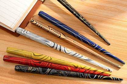 Gullor Wooden Dip Pen Calligraphy Set with Black Ink & 6 Nibs for Beginners, Kids, Writing, Signatures and Drawing, Yellow