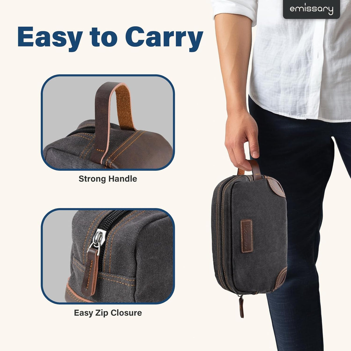 emissary Toiletry Bag for Men, Canvas Travel Toiletry Bag Men's Dopp Kit, Water-resistant Bathroom Bag Mens Shaving Kit, Travel Kit Small Bags, Shaving Bag, Toiletry Bags