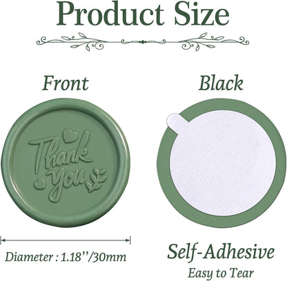 25 Pcs Handmade Wax Seal Stickers, Wedding Invitation Envelope Seal Stickers, Perfect for Invitation, Christmas, Gift Wrapping(Thank You Style, Olive Green Wax)