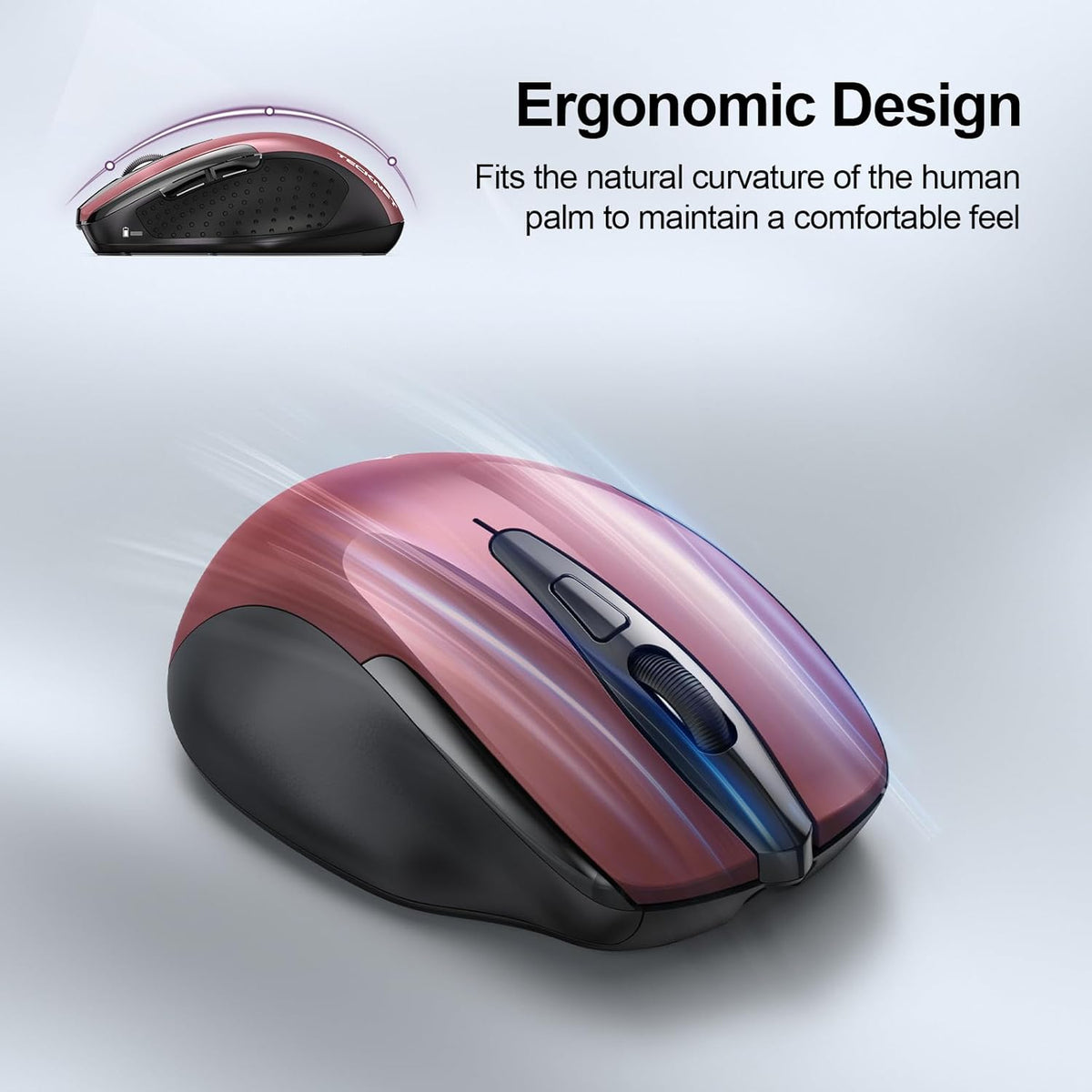 TECKNET Rechargeable Wireless Mouse, 2.4G Silent Mouse, Quiet Click, 6 Adjustable 4800 DPI, Cordless Computer Mouse, Ergonomic Mouse for Laptop, 6 Buttons USB Mouse for Chromebook, Ergo Grip - Red