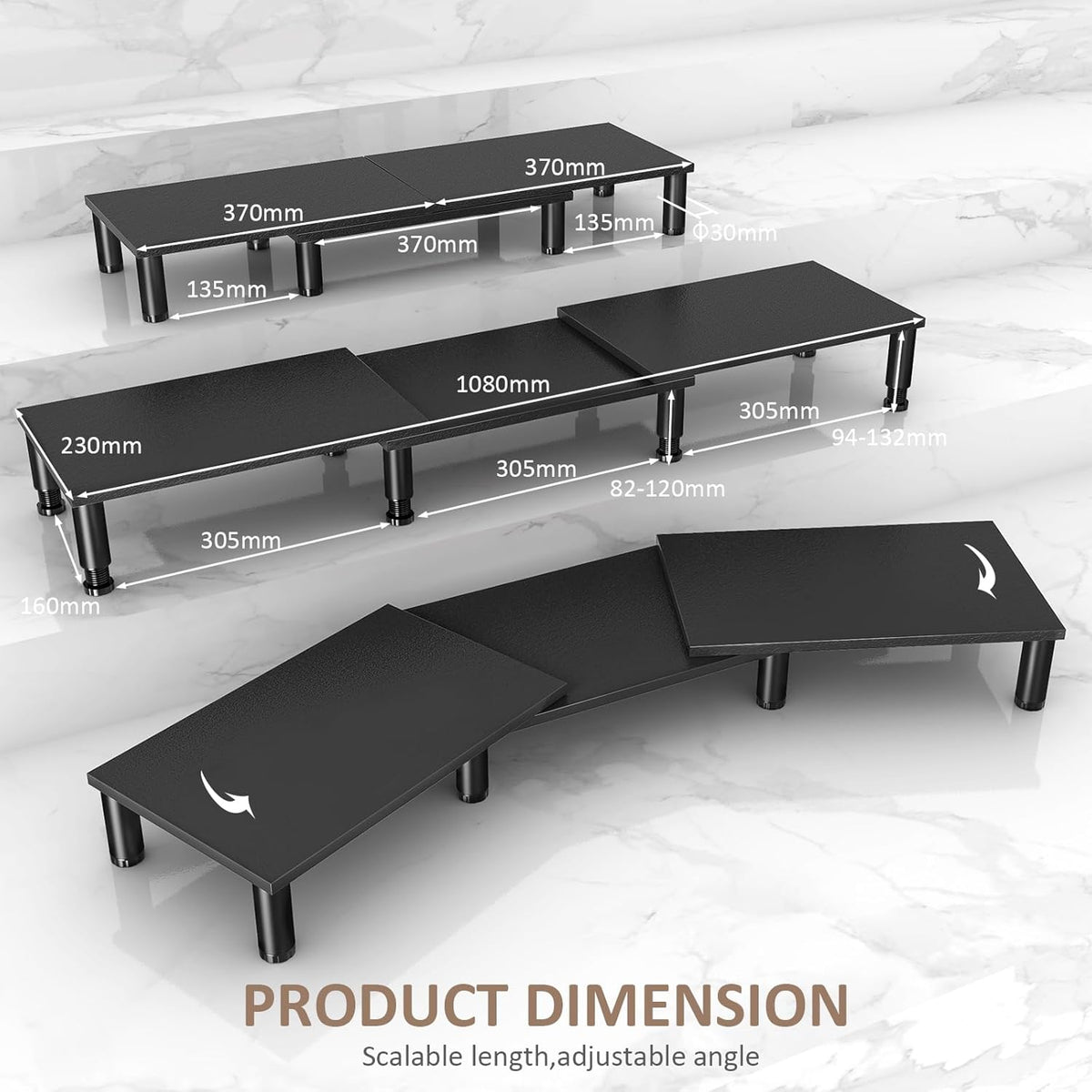 AX WABER Dual Monitor Stand Riser, Monitor Stand with Adjustable Height Steel leg, Wood Monitor Stand for Desk, Monitor Riser for 2 Monitors with Storage Space Black