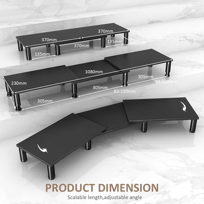 AX WABER Dual Monitor Stand Riser, Monitor Stand with Adjustable Height Steel leg, Wood Monitor Stand for Desk, Monitor Riser for 2 Monitors with Storage Space Black