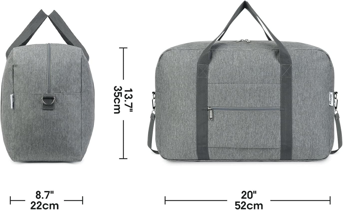 Narwey Foldable Carry on Luggage 22x14x9 Airline Approved Duffle Bag for Travel Packable Duffel Bag for Traveling Airplane for Women and Men 40L (Grey (With Shoulder Strap))