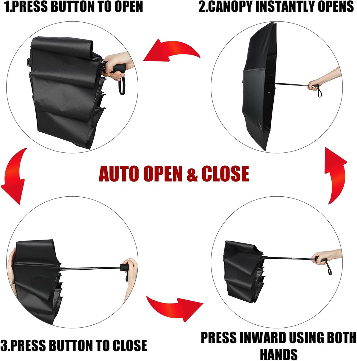 Jexine 6 Pcs Travel Compact Umbrella Automatic Open Close Windproof Small Light Backpack Purse Car Portable Collapsible Umbrella for Rain, Men Women
