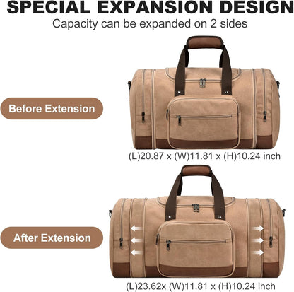Litvyak Duffle Bag for Travel, 50L Canvas Travel Duffel Bags Overnight Weekend Gym Carry On Luggage Bag for Men & Women(Coffee)