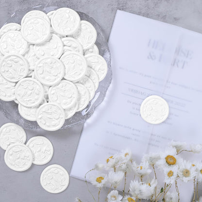 UNIQOOO Wax Seal Stickers - 3D Magnolia Wedding Invitation Envelope Botanical Seal Stickers, 50 Pcs Self- Adhesive Snow White Stickers, Perfect for Invitation, Christmas, Gift Wrapping, Party