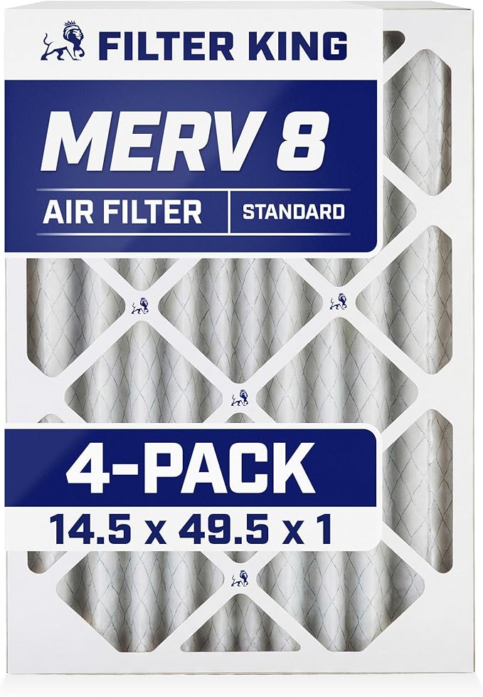 Filter King 14.5x49.5x1 Air Filter | 4-PACK | MERV 8 HVAC Pleated A/C Furnace Filters | MADE IN USA | Actual Size: 14.5 x 49.5 x .75"