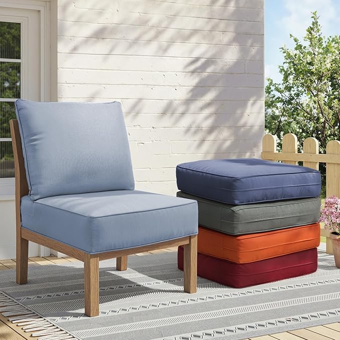 Outdoor Cushion Set for Furniture Patio Furniture, UV Resistant, Water Resistant - 6 Inch Thick Foam Garden Cushions – 22x24 Inch Patio Seat Covers for Chair/Sofa/Couch | Baby Blue | 12-Pack |