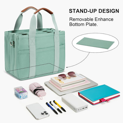 KKXIU Canvas Tote Bag for Women with Zipper and Compartments Crossbody Large Bible Messenger Purse Bag With Pockets