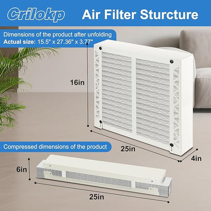 2 Pack 413 Replacement Filter Compatible with AprilAire Whole House Air Purifiers Model 1410, 1610, 2410, 2416, 3410, 4400, Size:16x25x4(15.5" x 27.36" x 3.77") MERV 13 Pleated HVAC AC Furnace Filter