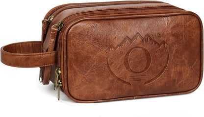 Travel Toiletry Bag for Men,Mens Shaving Bags for Toiletries,Men's Toiletry Travel Bag Leather,Personalized Travel Essentials,Birthday Gifts For Men,Brown- O