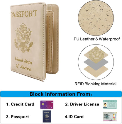 Melsbrinna Rfid Passport Holder for Travel women/Men, Cute Passport Wallet Rfid Blocking Card Slots, Rfid Passport Cover/CaseTravel Wallet, Passport Book Holder (1, Beige)