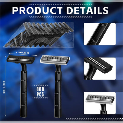 Jutom 800 Pcs Twin Blade Disposable Razors Bulk with Safety Cap Stainless Steel Shaving Razors Bulk Multipurpose Portable for Men Women Bathing Hotel Travel Camping Charity Apartment