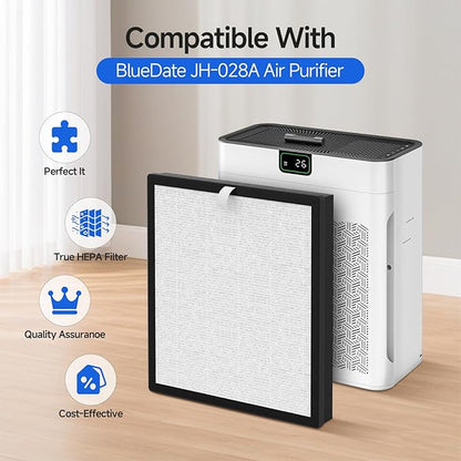 2-Pack JH-028A Replacement Filter Compatible with BlueDate JH-028A Purifier, 3-in-1 Filtration Filter
